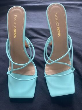 Fashion Nova Mint Strappy Square-Toe Heels